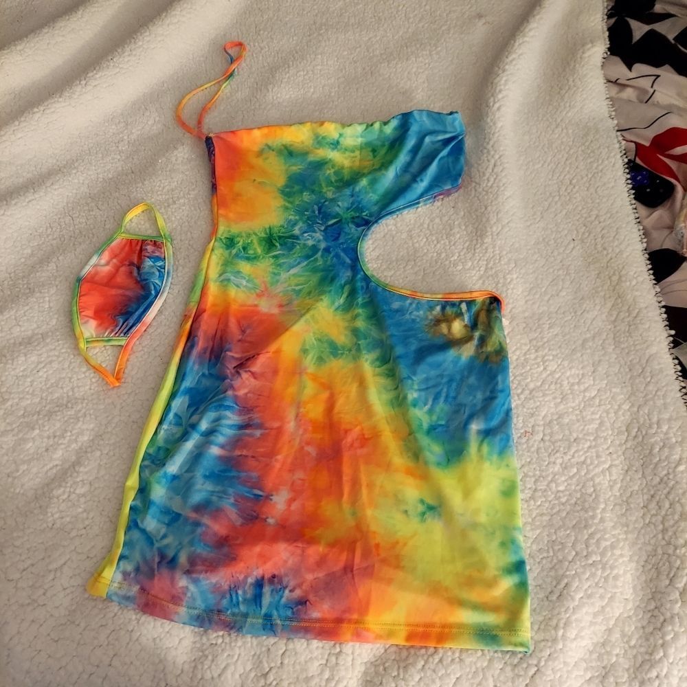Dolls Kill Tye Die Dress with face mask -New
